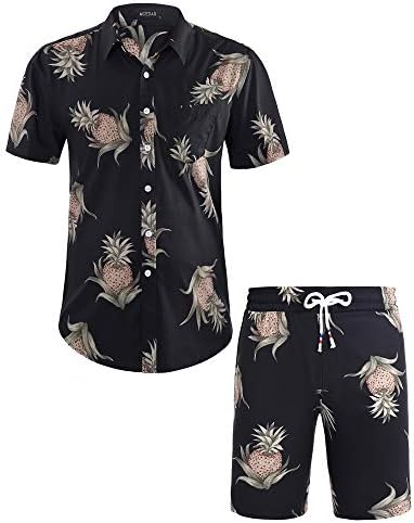 מקדר גברים מקרית כפתור למטה קצר שרוול הוואי חולצה חליפות להתאים חוף פרחוני 2 חתיכה חופשה תלבושות סטים