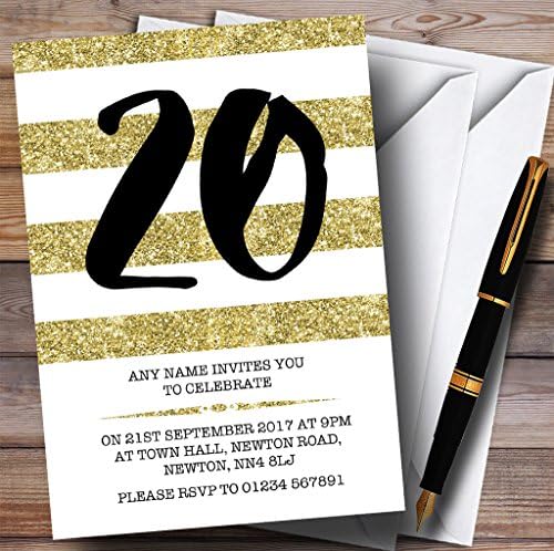 גן החיות נצנצים זהב ולבן פסים 20 הזמנות למסיבת יום הולדת בהתאמה אישית
