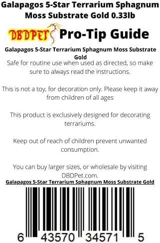 DBDPET GALAPAGOS 5 כוכבים TERRARIUM SPHAGNUM MOSS SUNTINCE GOLD 0.33LB-כולל מדריך PRO TIP מחובר