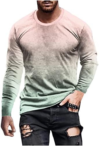 שרוול ארוך של גברים מגניב חולצות, קו צבעוני תלת מימד צבעוני תלת מימד עגול סוודר צוואר עליון חולצה, חולצות טרנדיות בלוק