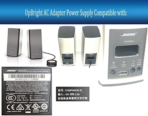 Upbright 18V AC/DC מתאם תואם עם Bose Companion 20 מערכת רמקולים מולטימדיה 406358 329509-1300 דגם PSM36W-180 330733-0020