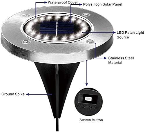 Jjry 12 פאק אורות קרקע מופעלים סולאריים אטומי גן אטומים למים מסלול סיפון אור עם 16/20 נוריות LED מנורה סולארית לחצר ביתית