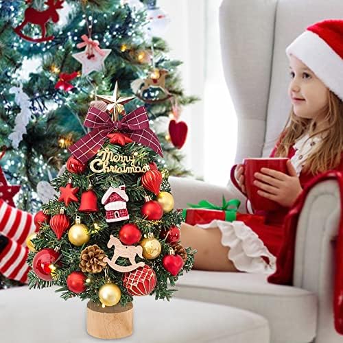 קישוט חסידה שולחן עץ חג המולד מיני 17.72 אינץ 'עץ חג המולד מלאכותי קטן עץ שולחן עבודה מואר עץ חג המולד עם טופר עץ וכדורים