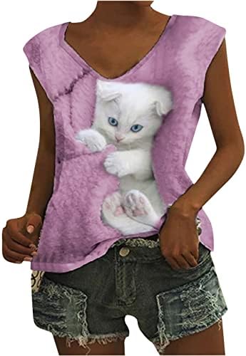 חולצת נשים תלת מימד גופיות דפוס חתולים גופיות גרפיות מזדמנים קיץ חולצות טריקו ללא שרוולים בקיץ מתנה חובבי חיות מחמד עם
